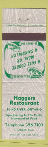 Matchbook Cover - Haggers Restaurant Blind River ON