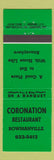 Matchbook Cover - Coronation Restaurant Bowmanville ON GREEN