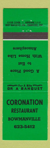 Matchbook Cover - Coronation Restaurant Bowmanville ON GREEN