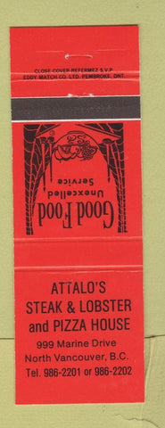 Matchbook Cover - Attalo's Steak Lobster Pizza North Vancouver BC