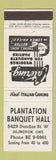 Matchbook Cover - Plantation Banquet Hall Islington ON