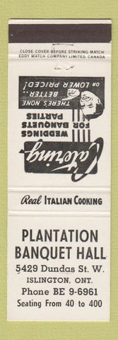 Matchbook Cover - Plantation Banquet Hall Islington ON