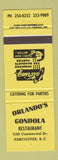 Matchbook Cover - Orlando's Gondola Restaurant Vancouver BC