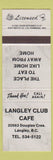 Matchbook Cover - Langley Club Cafe Langley BC