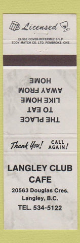 Matchbook Cover - Langley Club Cafe Langley BC