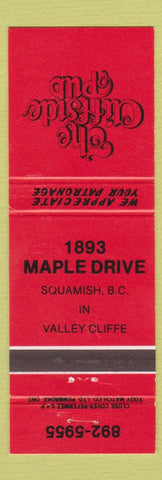 Matchbook Cover - Cliffside Pub Squamish BC