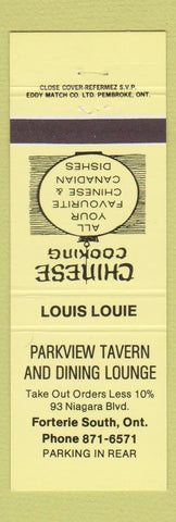 Matchbook Cover - Parkview Tavern Forterie South ON