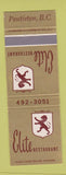 Matchbook Cover - Elite Restaurant Penticton BC