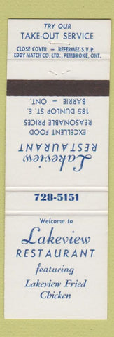 Matchbook Cover - Lakeview Restaurant Barrie ON Fried Chicken