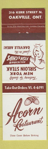 Matchbook Cover - Acorn Restaurant Oakville ON