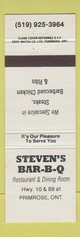 Matchbook Cover - Steven's BBQ Primrose ON
