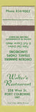 Matchbook Cover - Walter's Restaurant Port Colborne ON