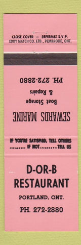 Matchbook Cover - D Or B Restaurant Portland ON Sewards Marine