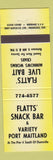 Matchbook Cover - Flatts' Snack Bar Port Maitland ON YELLOW