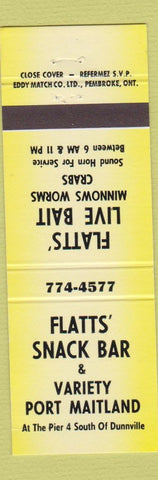 Matchbook Cover - Flatts' Snack Bar Port Maitland ON YELLOW