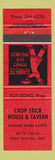 Matchbook Cover - Chop Stick House Tavern Chinese Point Edward ON