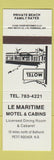 Matchbook Cover - Le Maritime Motel Cabins Petit Rocher NB
