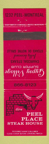 Matchbook Cover - Peel Place Steak House Montreal QC