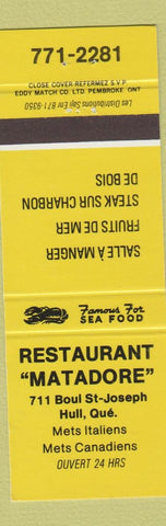 Matchbook Cover - Restaurant Matadore Hull QC