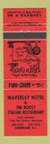 Matchbook Cover - Waverley Hotel Roost Italian Restaurant Cumberland BC