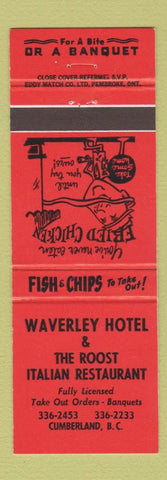 Matchbook Cover - Waverley Hotel Roost Italian Restaurant Cumberland BC