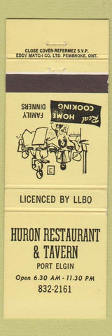 Matchbook Cover - Huron Restaurant Tavern Port Elgin ON YELLOW