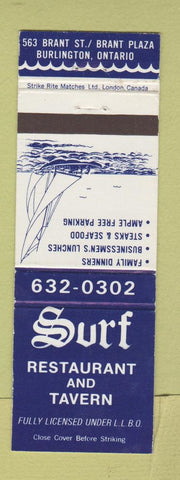 Matchbook Cover - Surf Restaurant Tavern Burlington ON