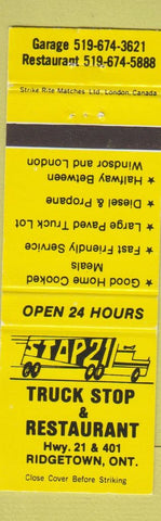 Matchbook Cover - Stop 21 Truck Stop Ridgetown ON