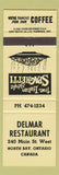 Matchbook Cover - Delmar Restaurant North Bay ON