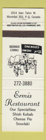 Matchbook Cover - Ermis Restaurant Souvlaki Montral QC