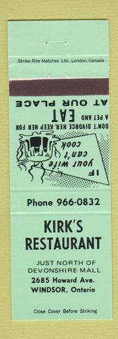 Matchbook Cover - Kirk's Restaurant Windsor ON