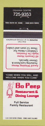 Matchbook Cover - Bo Peep Restaurant Dining Lounge Oshawa ON
