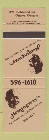 Matchbook Cover - Hemingway's Saloon Ottawa ON