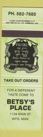 Matchbook Cover - Betsy's Place Winnipeg MB