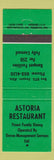 Matchbook Cover - Astoria Restaurant Jasper AB