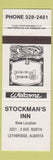 Matchbook Cover - Stockman's Inn Lethbridge AB