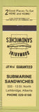 Matchbook Cover - Submarine Sandwiches Lethbridge AB