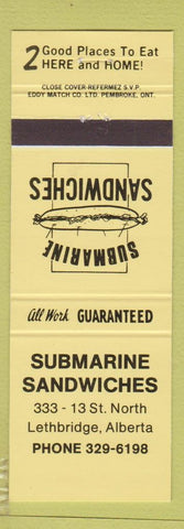 Matchbook Cover - Submarine Sandwiches Lethbridge AB