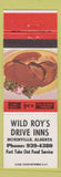 Matchbook Cover - Wild Roy's Drive Inns Morinville AB
