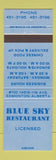 Matchbook Cover - Blue Sky Restaurant Edmonton AB