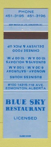 Matchbook Cover - Blue Sky Restaurant Edmonton AB