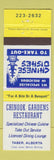 Matchbook Cover - Chinook Gardens Restaurant Taber AB Chinese WEAR