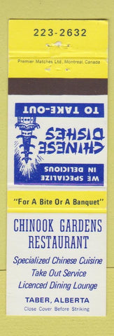Matchbook Cover - Chinook Gardens Restaurant Taber AB Chinese WEAR