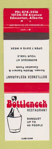Matchbook Cover - Bottleneck Restaurant Edmonton AB