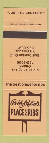 Matchbook Cover - Bobby Rubino's Ribs Mississauga Ottawa ON