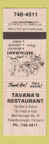 Matchbook Cover - Tavana's Restaurant Peterborough ON