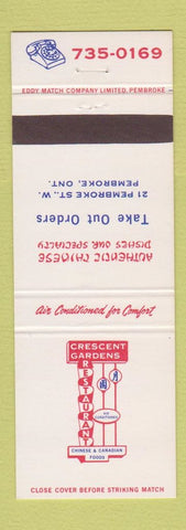 Matchbook Cover - Crescent Gardens Restaurant Chinese Pembroke ON