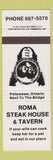 Matchbook Cover - Roma Steak House Tavern Petawawa ON