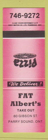 Matchbook Cover - Fat Albert's Restaurant Pizza Parry Sound ON RED
