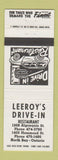 Matchbook Cover - Leeroy's Drive In Restaurant North Bay ON WHITE